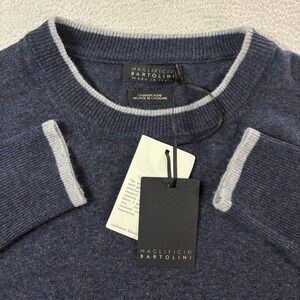 Maglificio Bartolini Cashmere Blend Sweater Men XL Blue Crewneck Italy Luxe NWT
